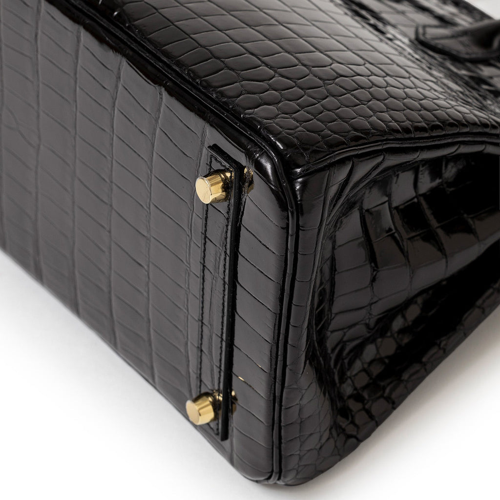 Hermès Birkin 30 Black Shiny Porosus Crocodile Gold Hardware