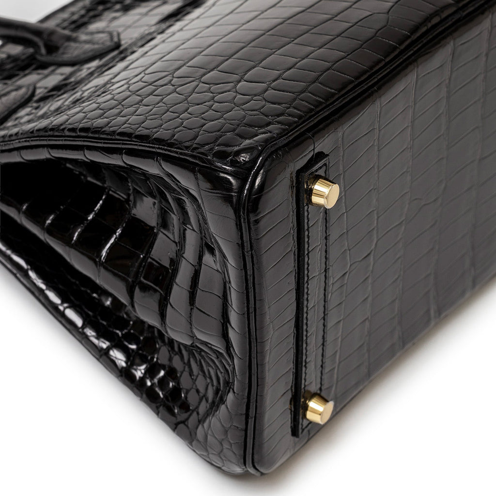 Hermès Birkin 30 Black Shiny Porosus Crocodile Gold Hardware
