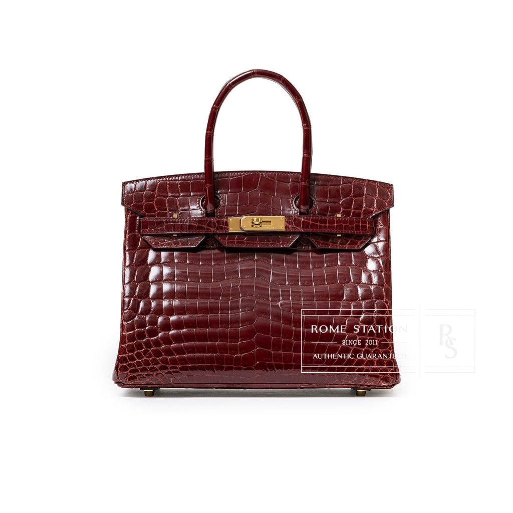 Hermès Birkin 30 Bourgogne Shiny Niloticus Crocodile Gold Hardware