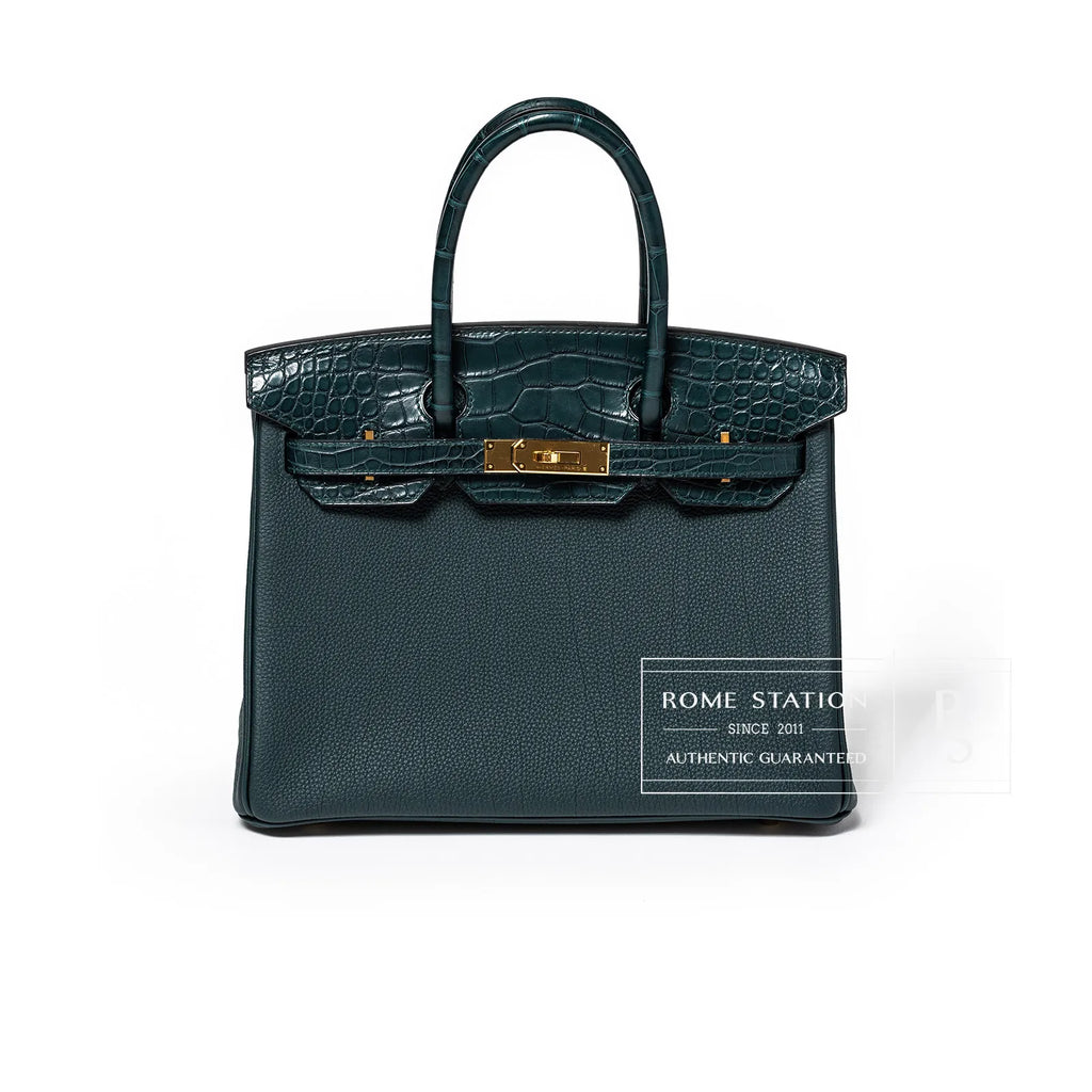 Hermès Birkin 30 Vert Cypress Togo and Matte Alligator Touch Gold Hardware