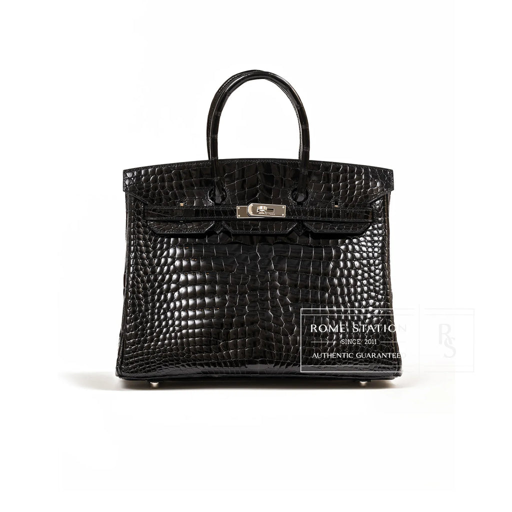 Hermès Birkin 35 Black Shiny Porosus Palladium Hardware
