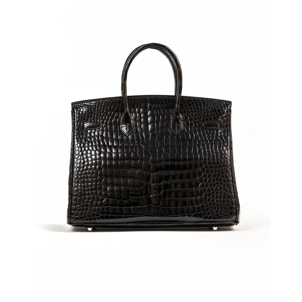 Hermès Birkin 35 Black Shiny Porosus Palladium Hardware