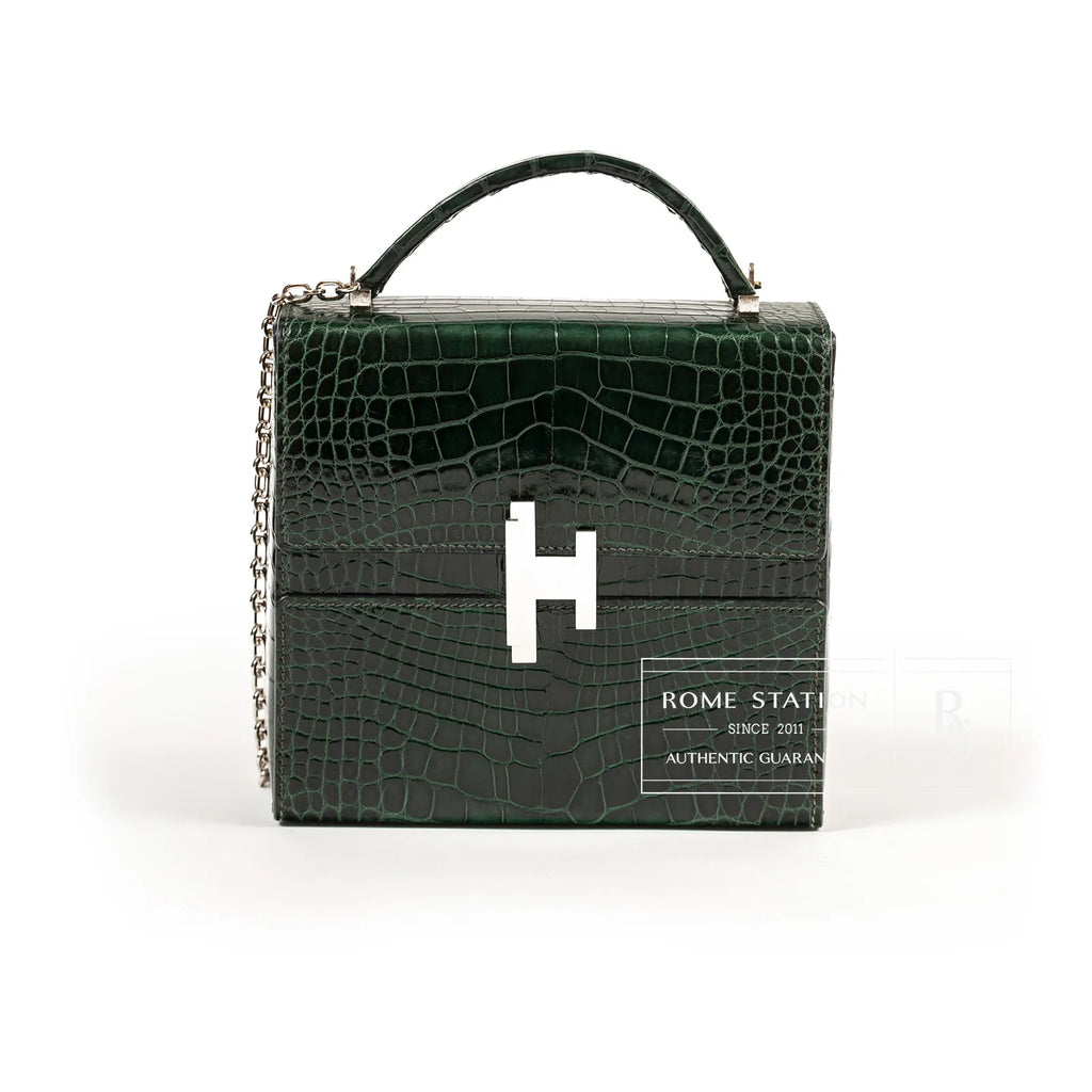 Hermès Cinhetic 18 Vert Fonce Shiny Alligator Palladium Hardware