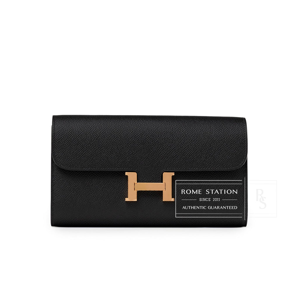 Hermès Constance To Go Wallet Black Epsom Rose Gold Hardware