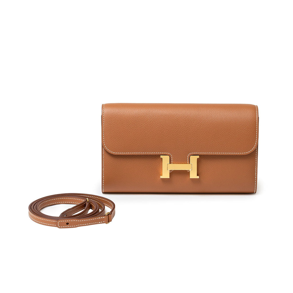Hermès Constance To Go Wallet Gold Evercolor Gold Hardware