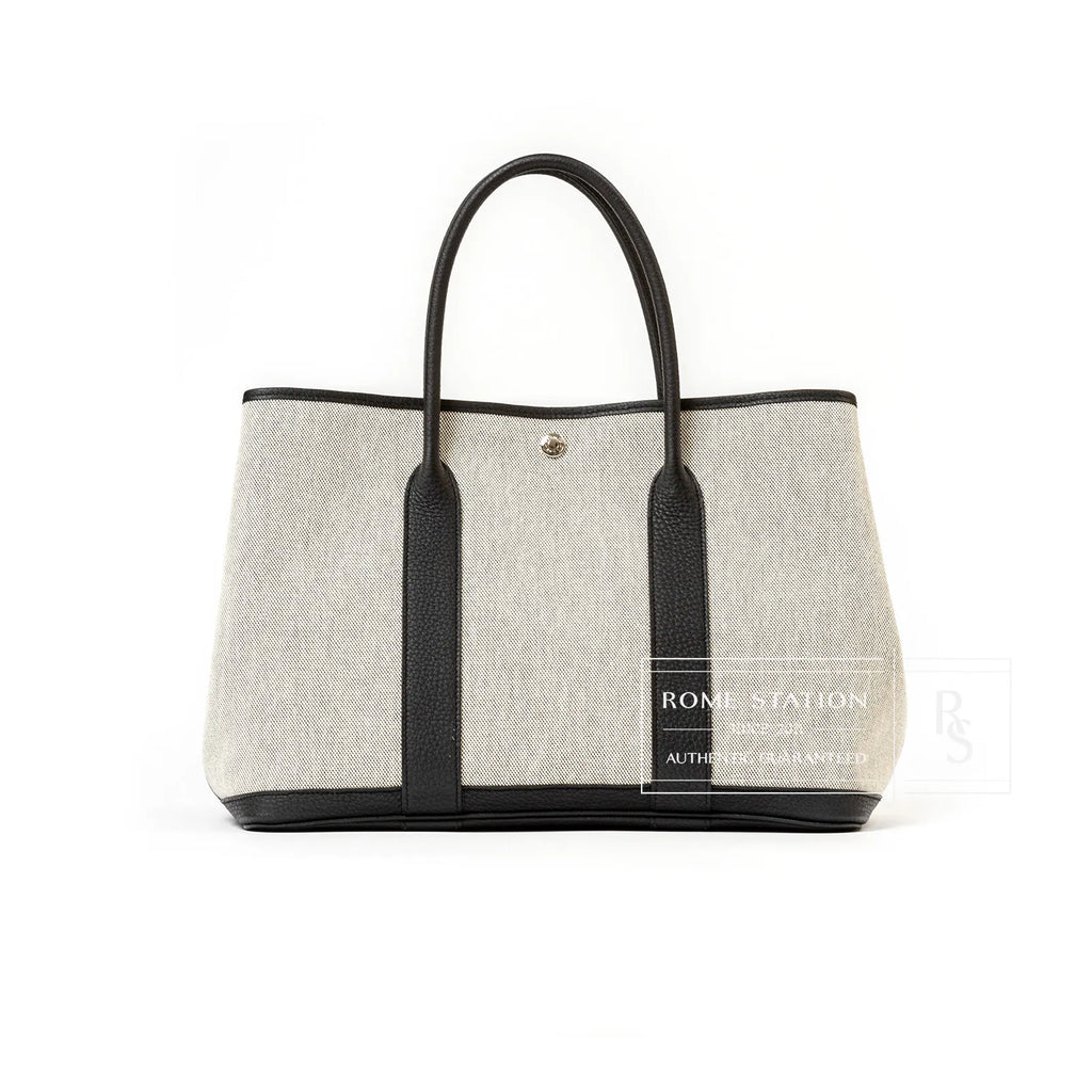 Hermès Garden Party 36 Ecru/Noir Toile/Negonda Palladium Hardware