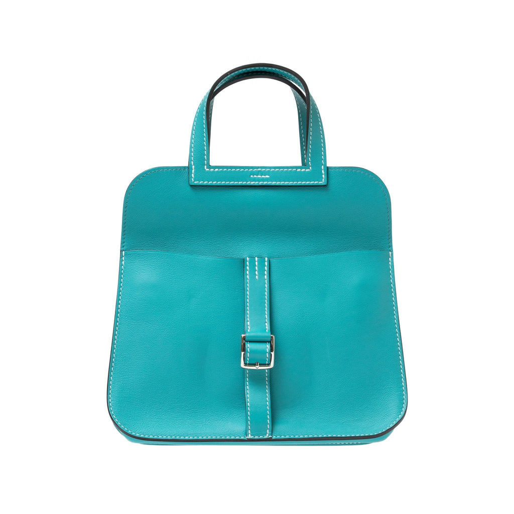 Hermès Halzan Mini Blue Paon Swift Palladium Hardware
