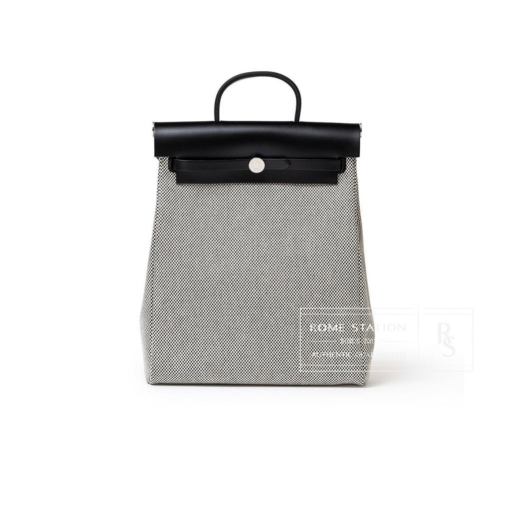 Hermès Herbag a Dos Backpack Ecru/Black Toile Palladium Hardware