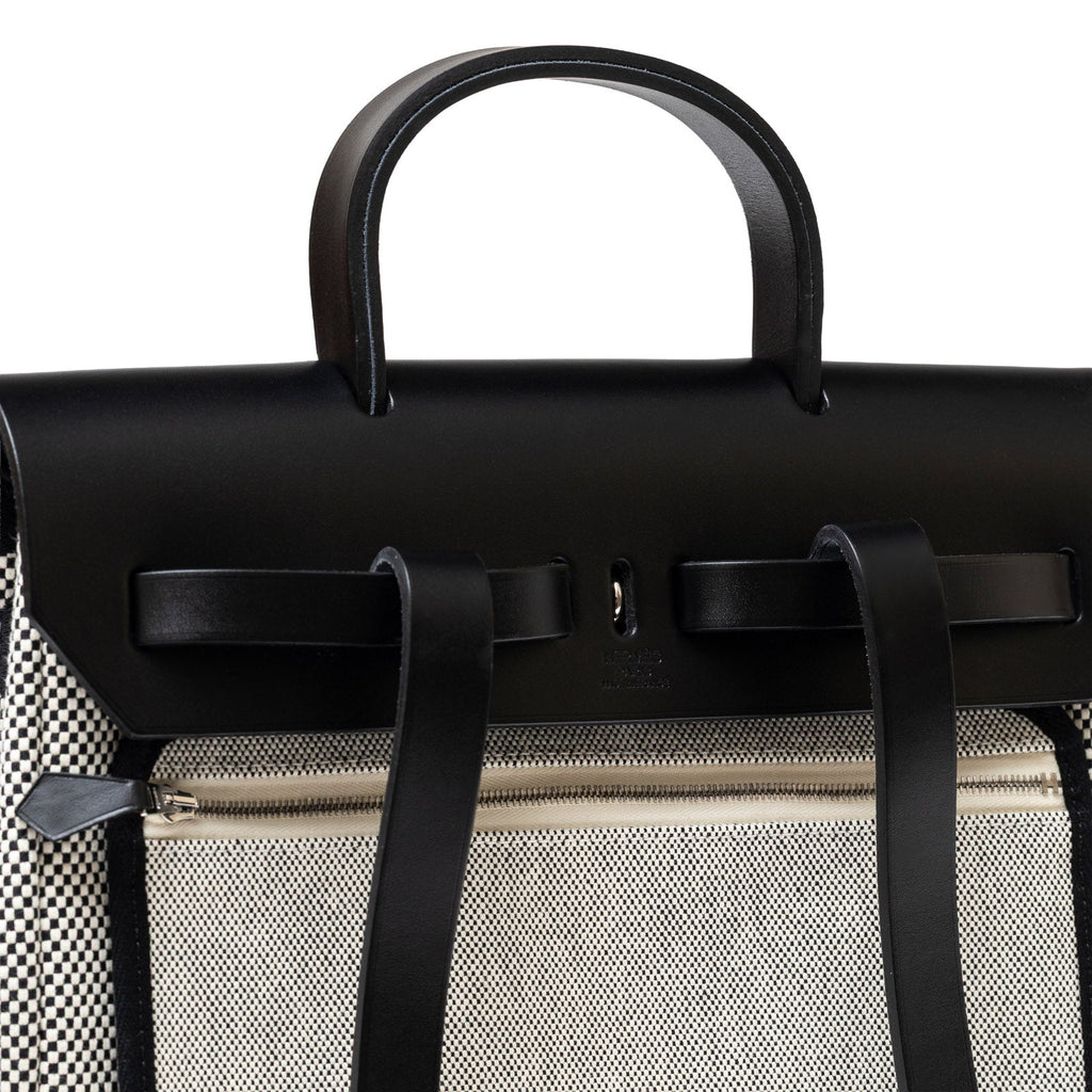 Hermès Herbag a Dos Backpack Ecru/Black Toile Palladium Hardware