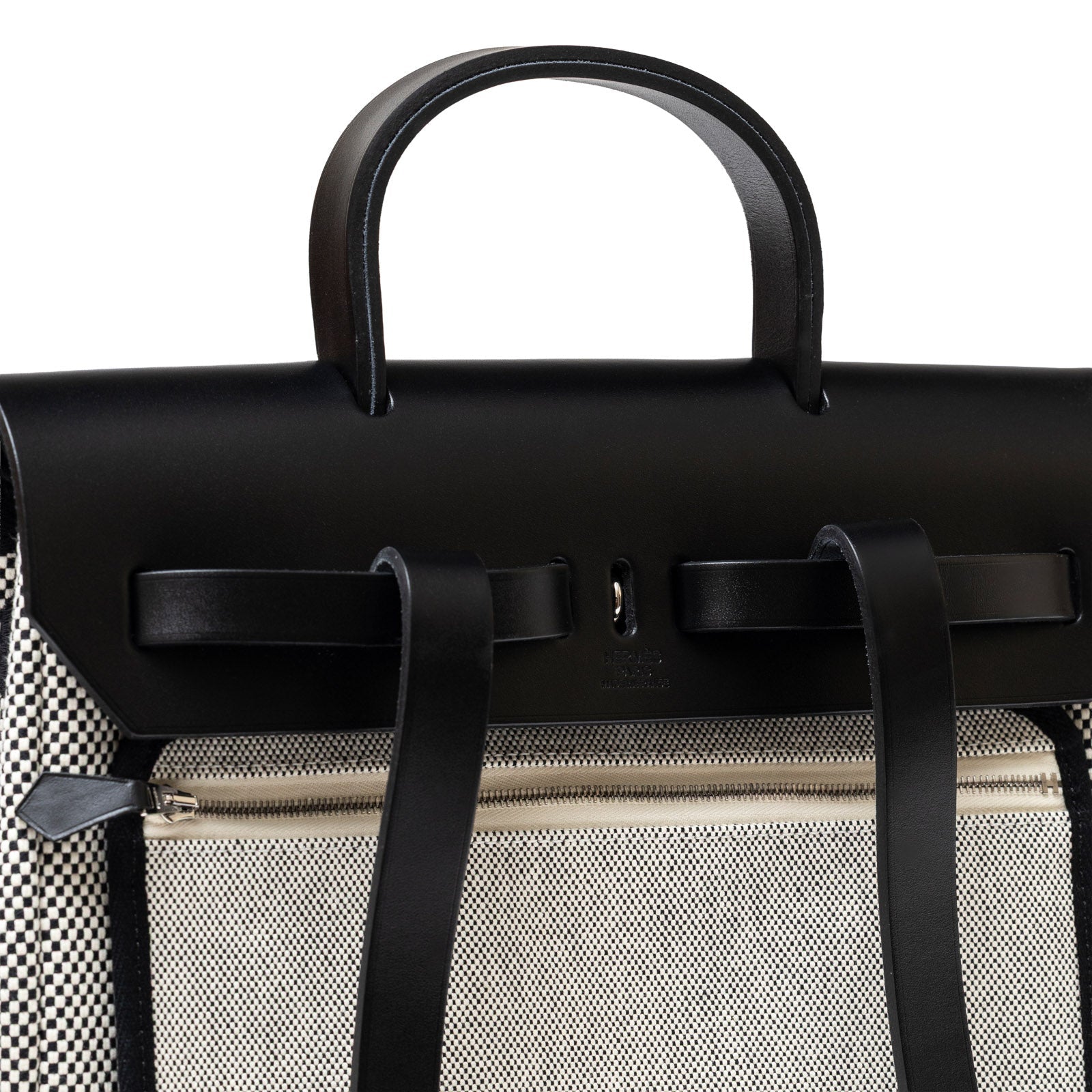 Hermès Herbag a Dos Backpack Ecru/Black Toile Palladium Hardware