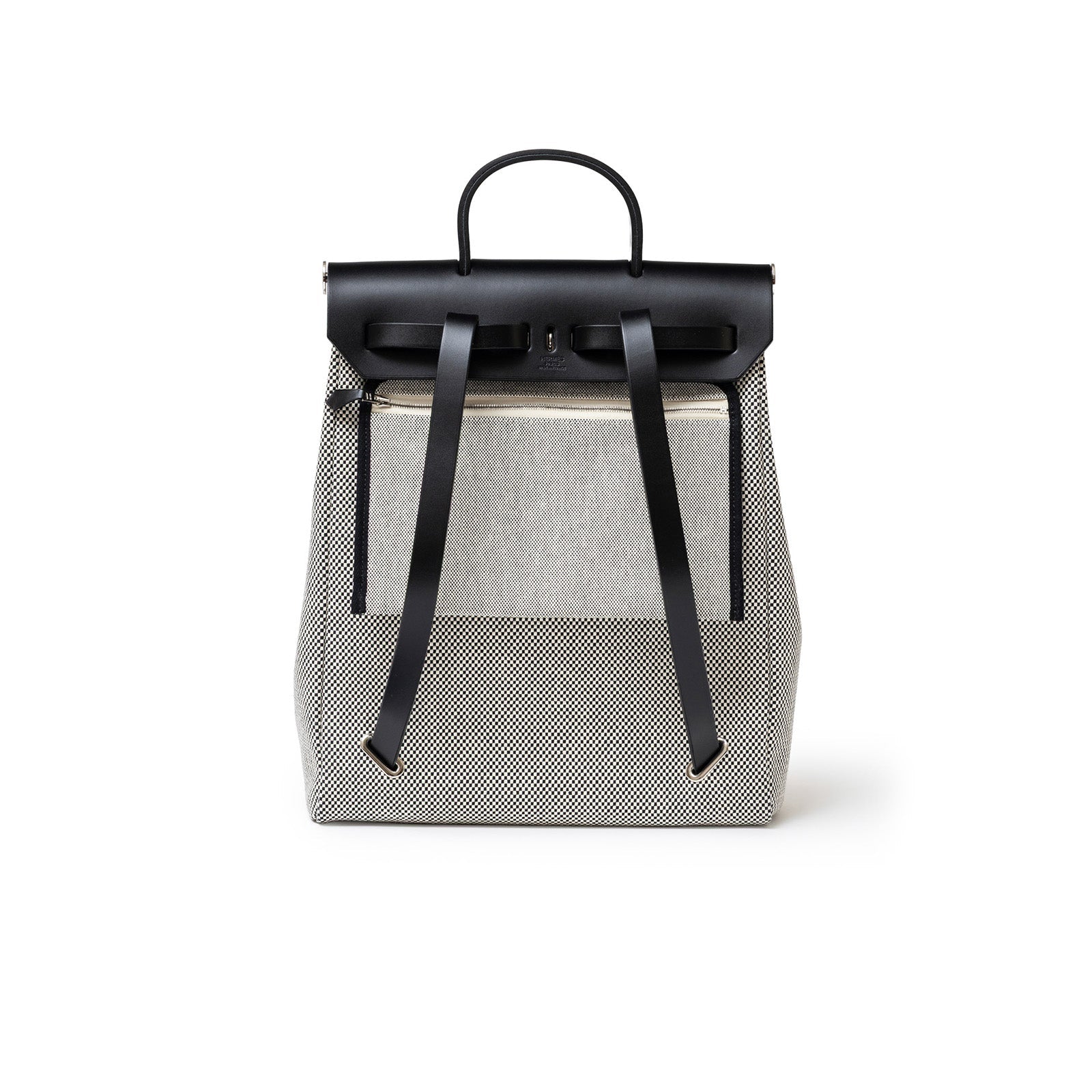 Hermès Herbag a Dos Backpack Ecru/Black Toile Palladium Hardware
