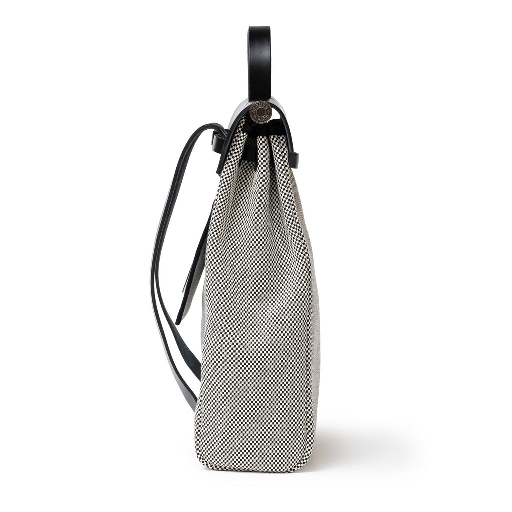 Hermès Herbag a Dos Backpack Ecru/Black Toile Palladium Hardware