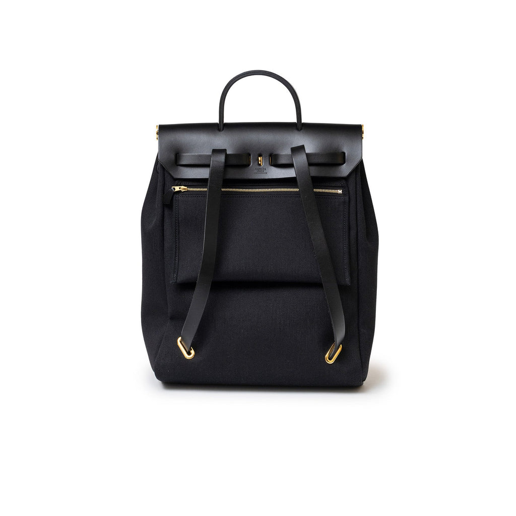 Hermès Herbag Backpack Black Toile Gold Hardware