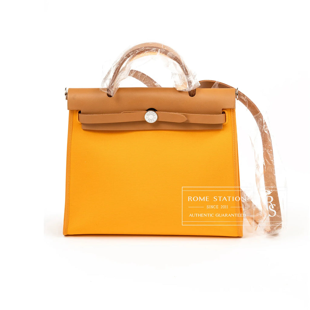 Hermès Herbag Zip 31 Jaune/Orange Natural Toile Palladium Hardware