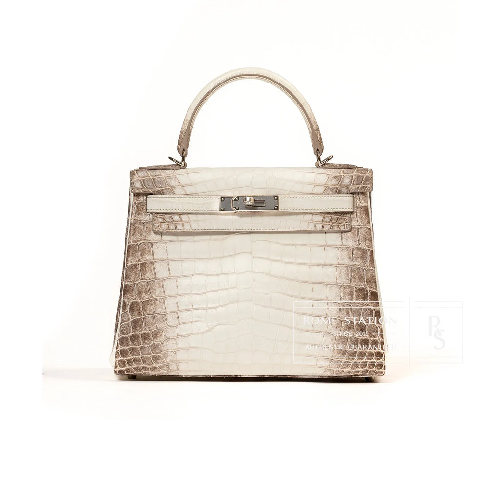 Hermès Himalaya Kelly 28 Retourne Blanc Matte Niloticus Crocodile Palladium Hardware