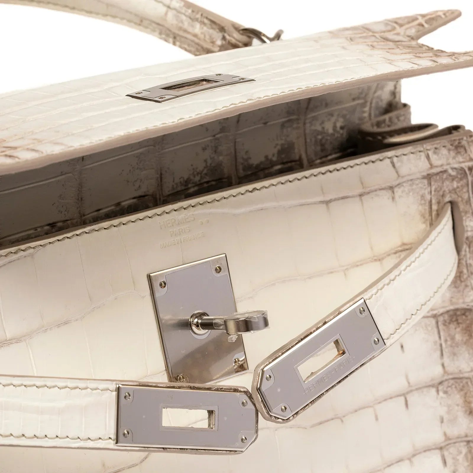 Hermès Himalaya Kelly 28 Retourne Blanc Matte Niloticus Crocodile Palladium Hardware
