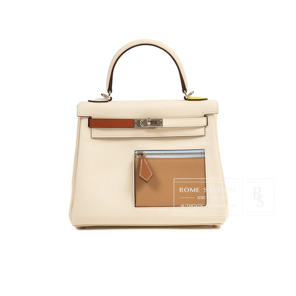 Hermès Kelly 25 Colormatic Nata/Cuivre/Lime/Mauve Sylvestre/Blue Brume Swift Palladium Hardware