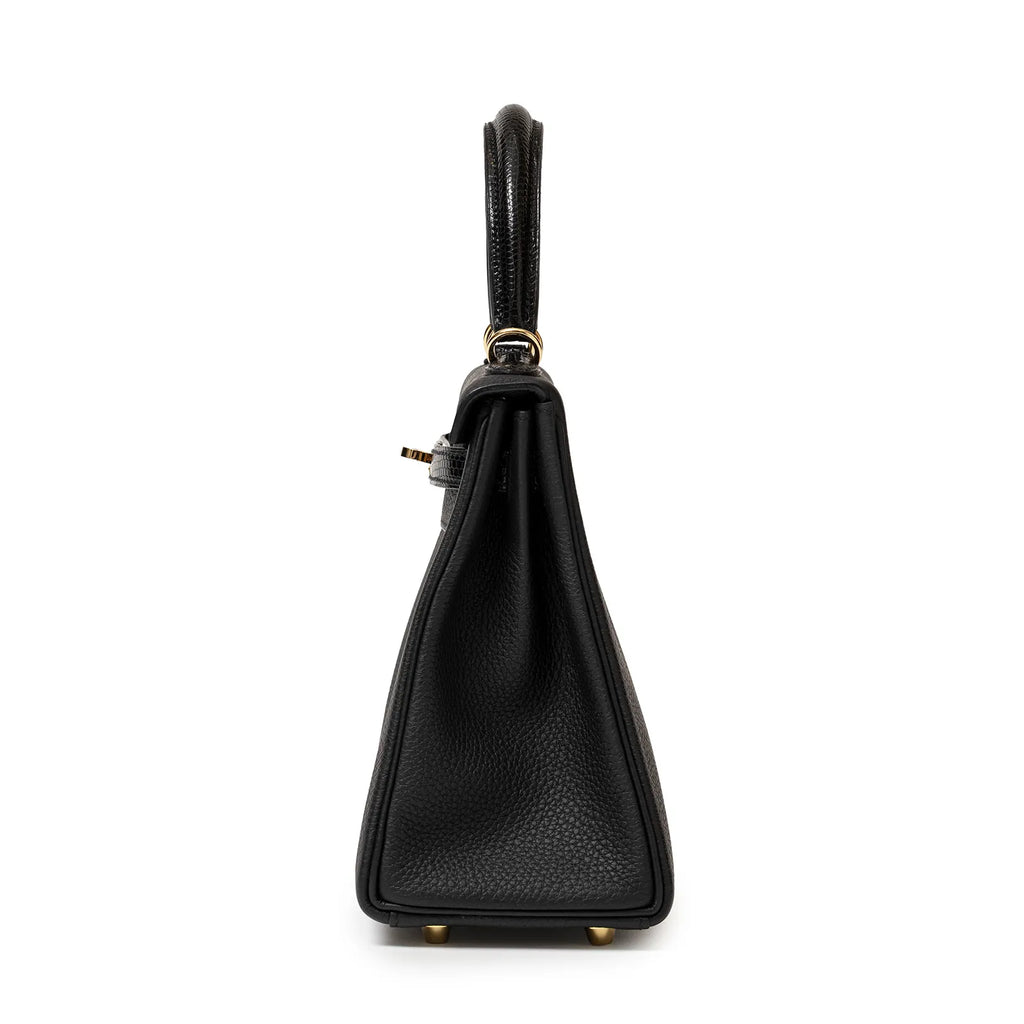 Hermès Kelly 25 Retourne Black Touch Togo/Lizard Permabrass Hardware