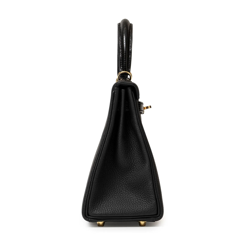 Hermès Kelly 25 Retourne Black Touch Togo/Lizard Permabrass Hardware