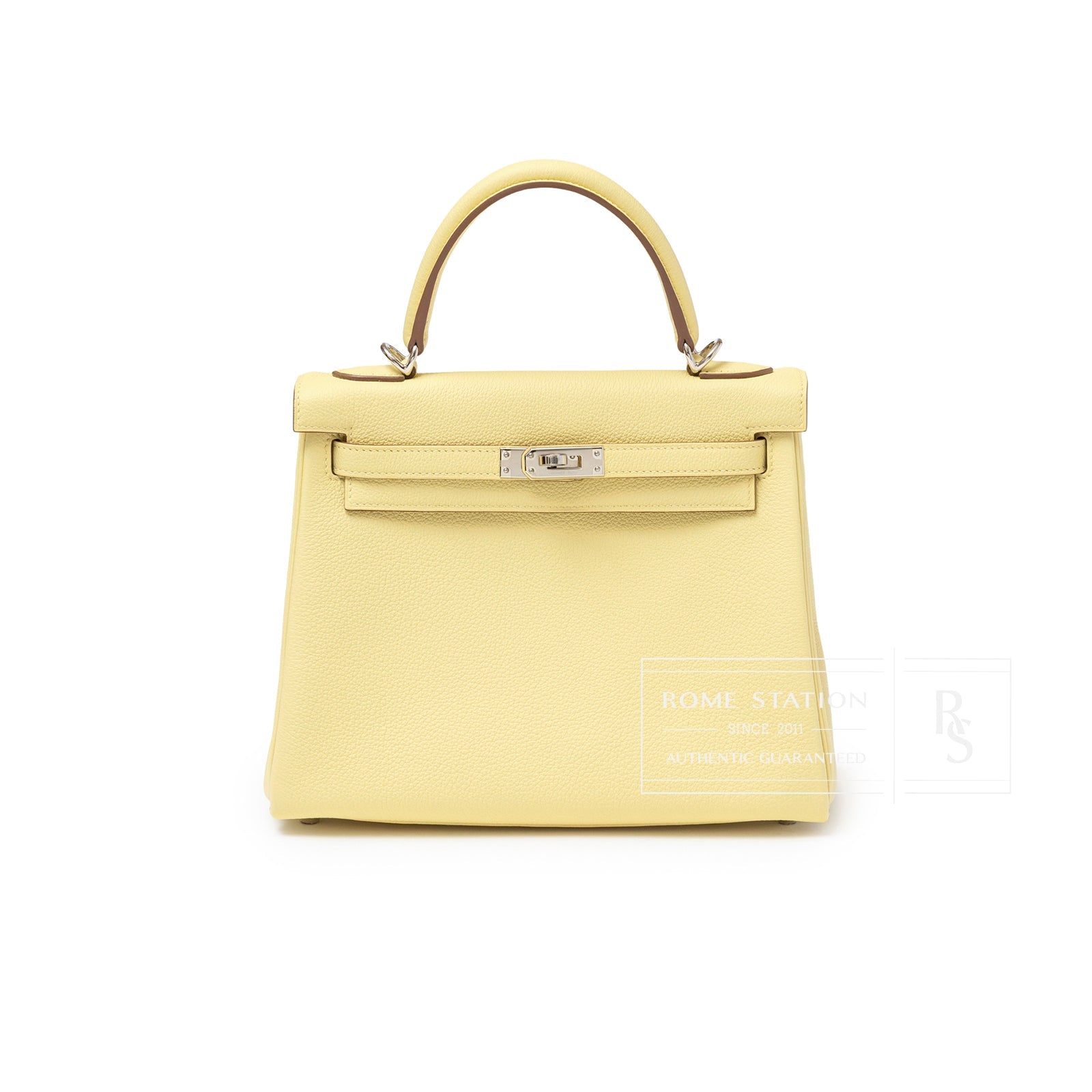 Hermès Kelly 25 Retourne Togo Jaune Poussin Palladium Hardware