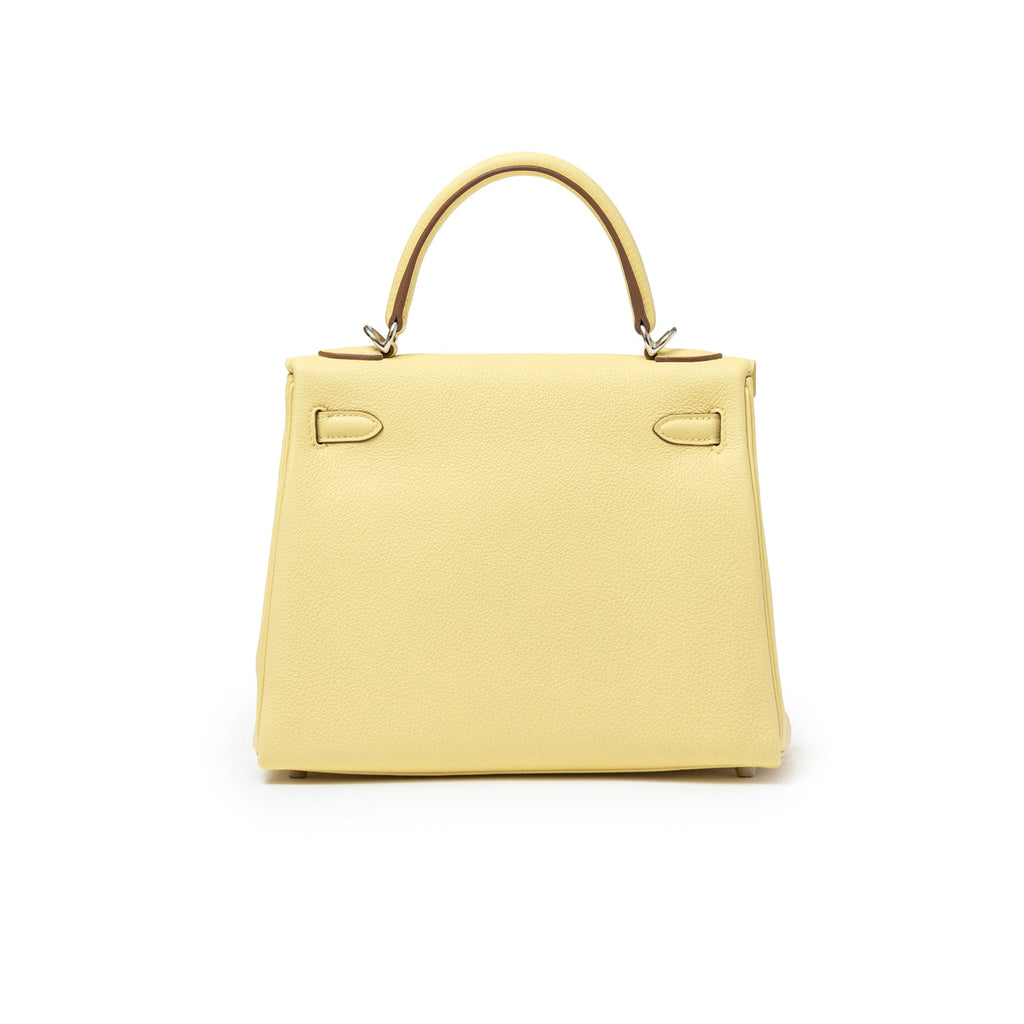 Hermès Kelly 25 Retourne Togo Jaune Poussin Palladium Hardware