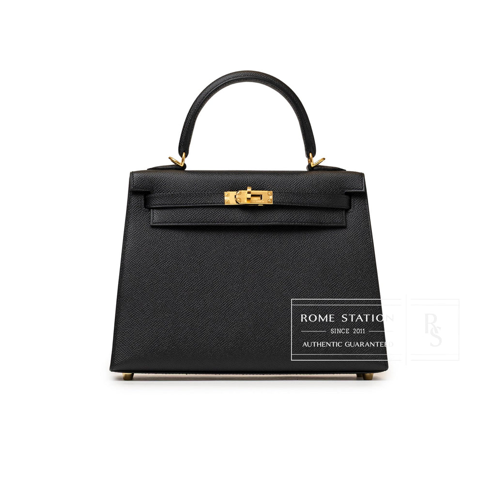 Hermès Kelly 25 Sellier Black Epsom Gold hardware