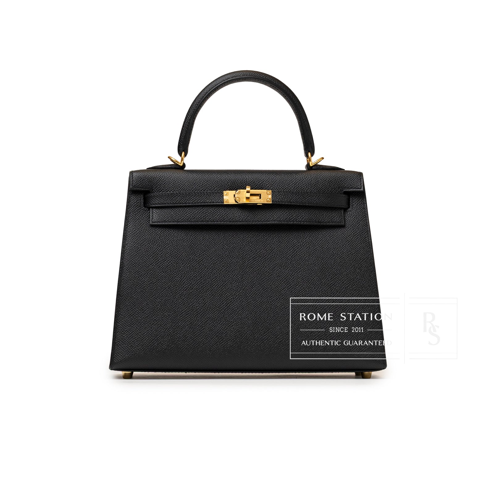 Hermès Kelly 25 Sellier Black Epsom Gold hardware