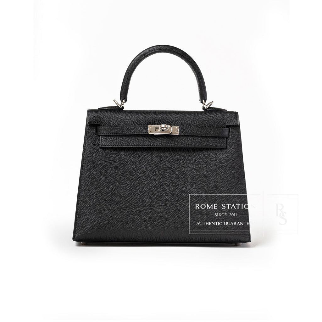 Hermès Kelly 25 Sellier Black Epsom Palladium Hardware