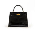Hermès Kelly 25 Sellier Black Shiny Niloticus Crocodile Gold Hardware