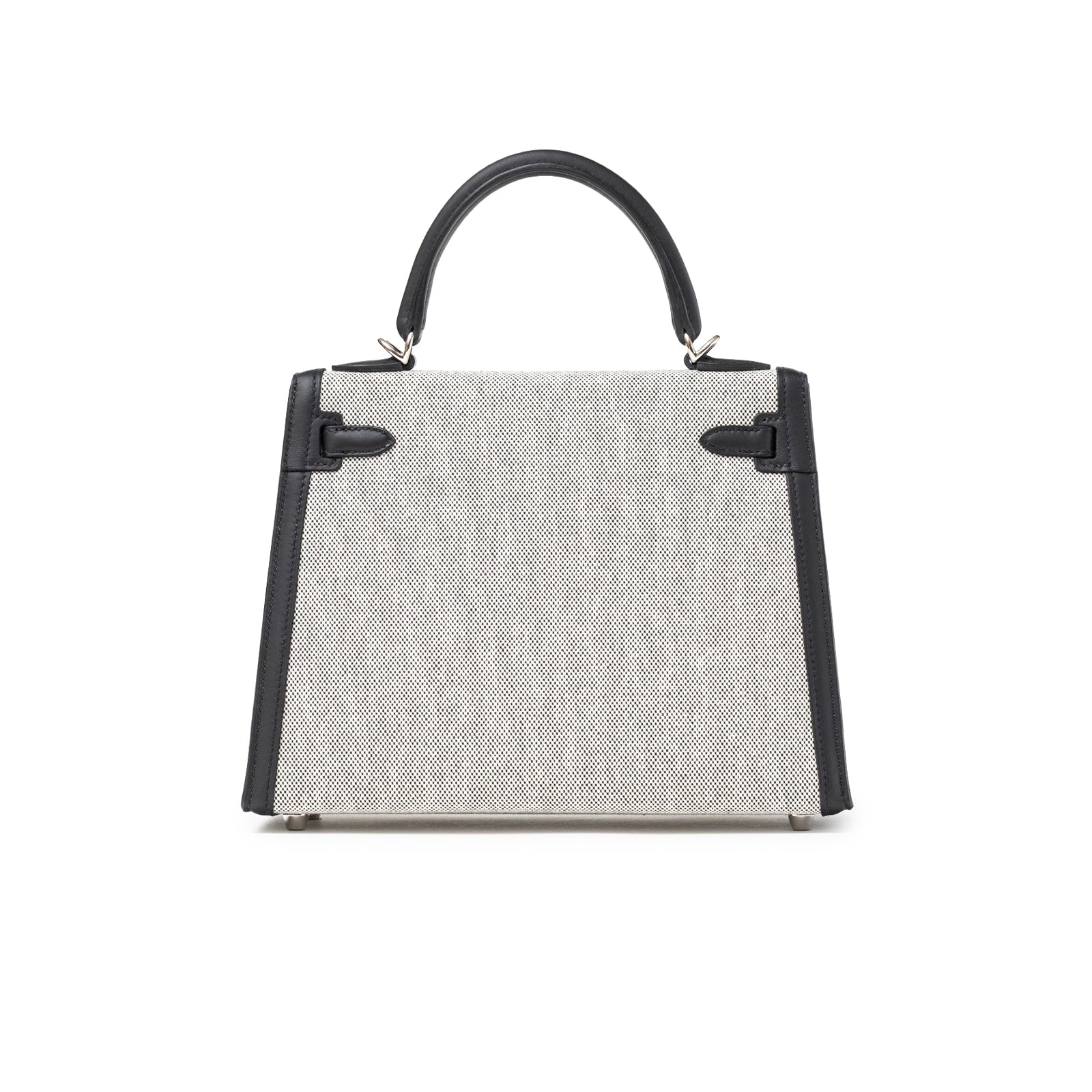 Hermès Kelly 25 Sellier Ecru Black Swift Toile H Canvas Swift Palladium Hardware