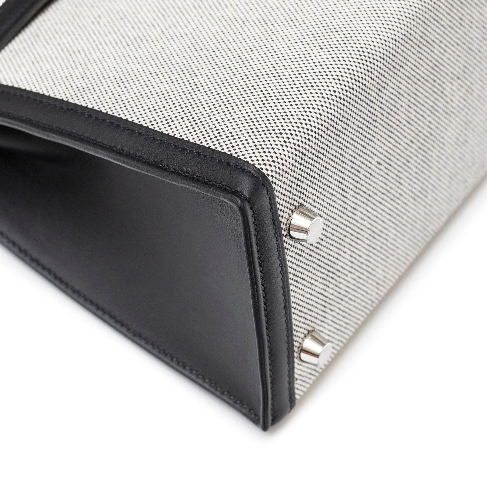 Hermès Kelly 25 Sellier Ecru Black Swift Toile H Canvas Swift Palladium Hardware