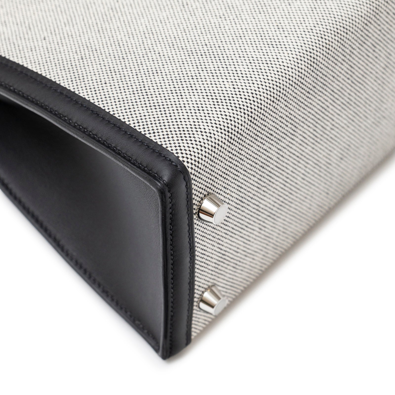 Hermès Kelly 25 Sellier Ecru Black Swift Toile H Canvas Swift Palladium Hardware