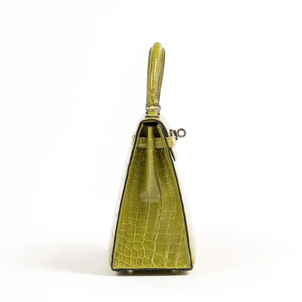 Hermès Kelly 25 Sellier Vert Anis Shiny Niloticus Crocodile Palladium Hardware