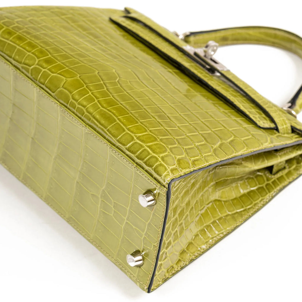 Hermès Kelly 25 Sellier Vert Anis Shiny Niloticus Crocodile Palladium Hardware