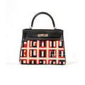 Hermès Kelly 28 Retourne Letter Au Carre Black Toile/Swift Palladium Hardware