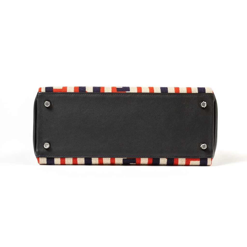 Hermès Kelly 28 Retourne Letter Au Carre Black Toile/Swift Palladium Hardware