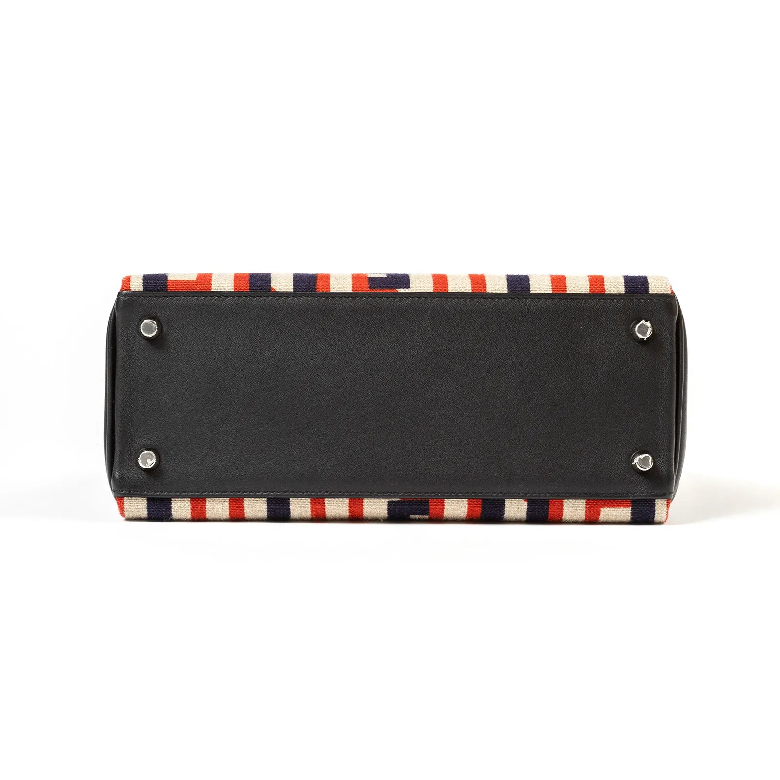 Hermès Kelly 28 Retourne Letter Au Carre Black Toile/Swift Palladium Hardware