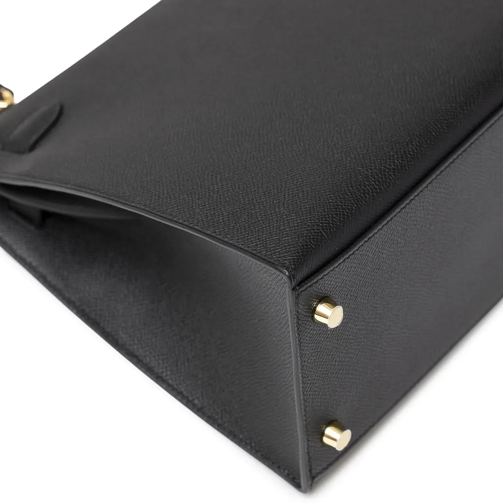 Hermès Kelly 28 Sellier Black Epsom Gold Hardware