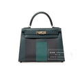 Hermès Kelly 28 Sellier Letter H Vert Cypress/Blue Obscur/Malachite Veau Epsom Palladium Hardware