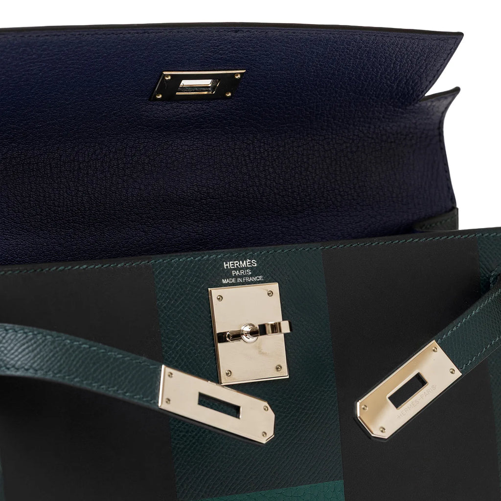 Hermès Kelly 28 Sellier Letter H Vert Cypress/Blue Obscur/Malachite Veau Epsom Palladium Hardware