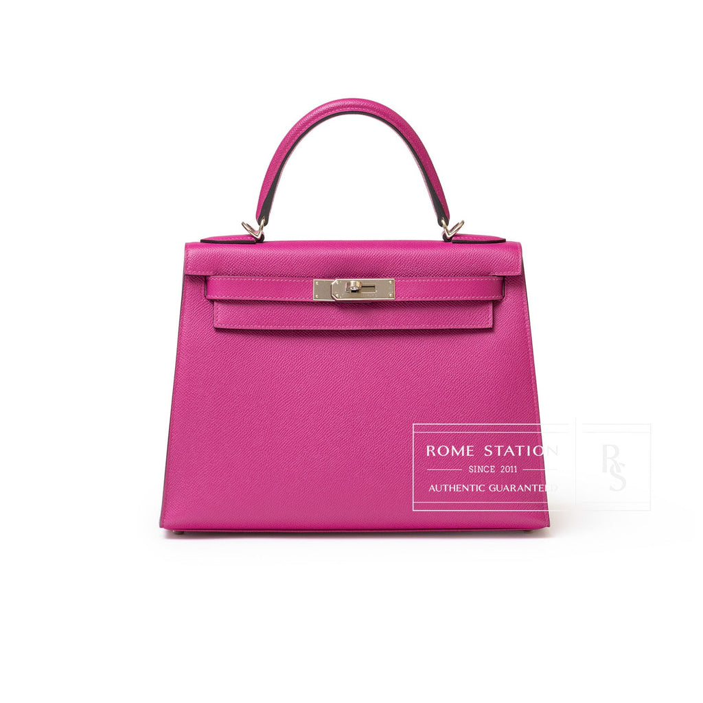 Hermès Kelly 28 Sellier Rose Pourpre Epsom Palladium Hardware