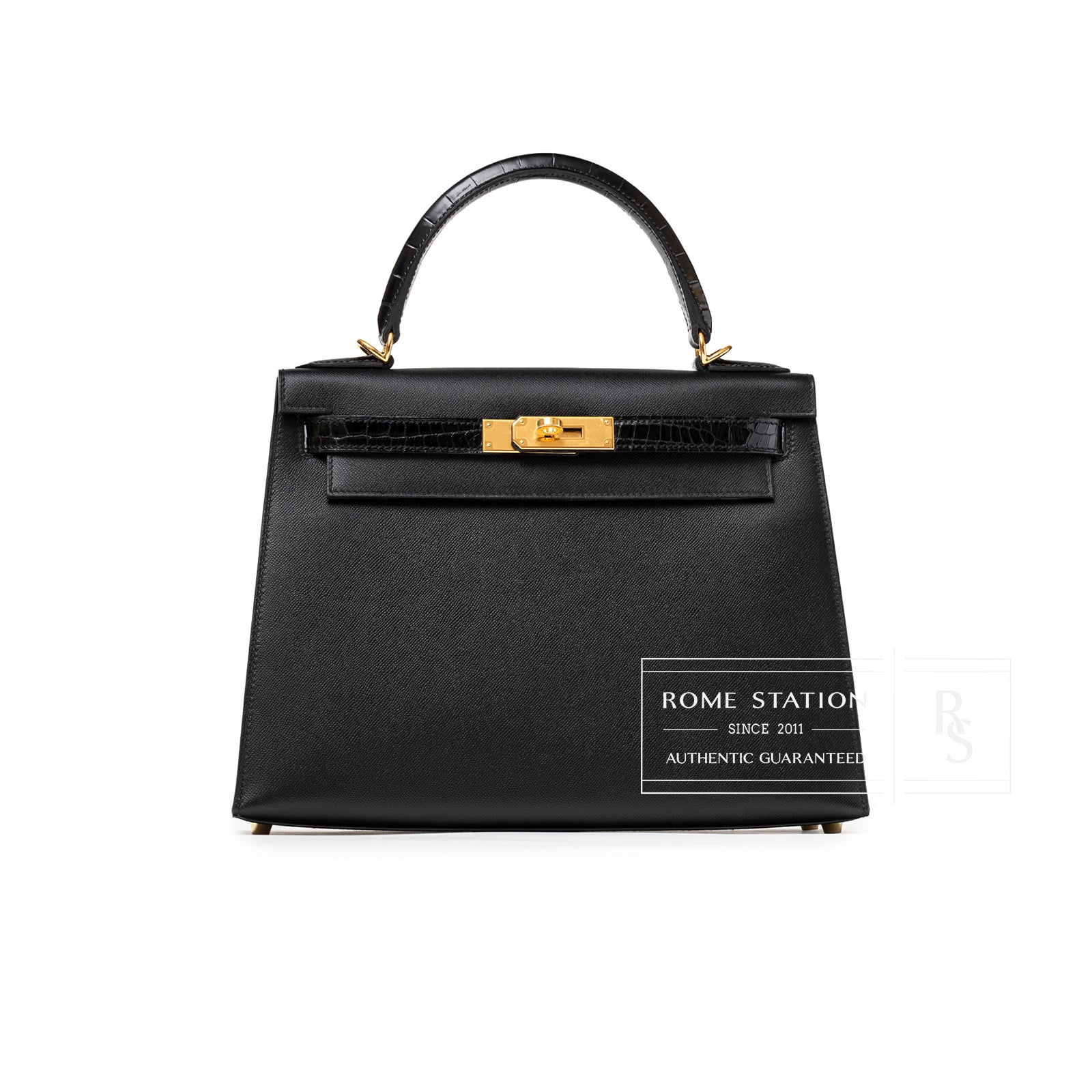 Hermès Kelly 28 Sellier Touch Black Madame Shiny Niloticus Crocodile Gold Hardware