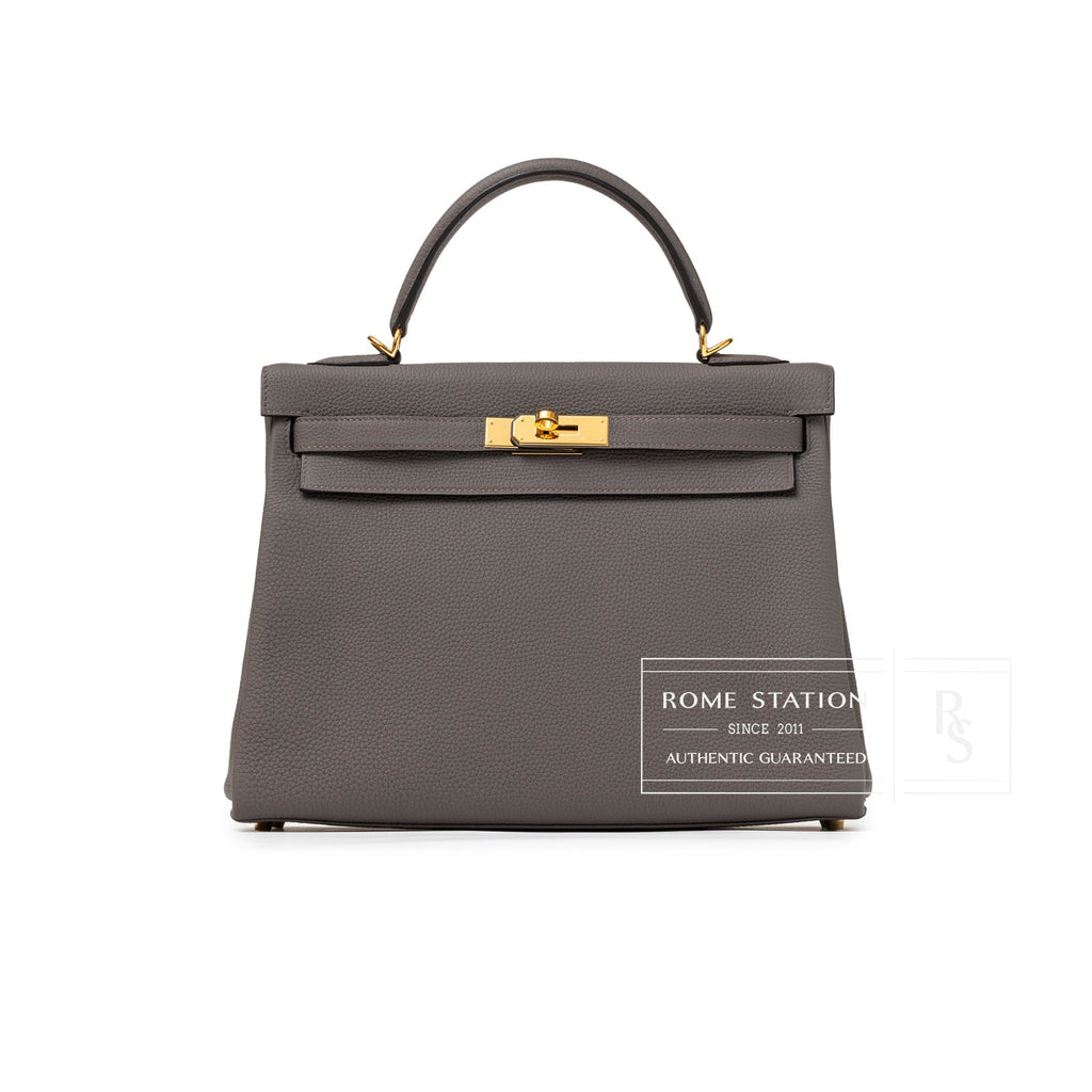 Hermès Kelly 32 Retourne Etain Togo Gold Hardware