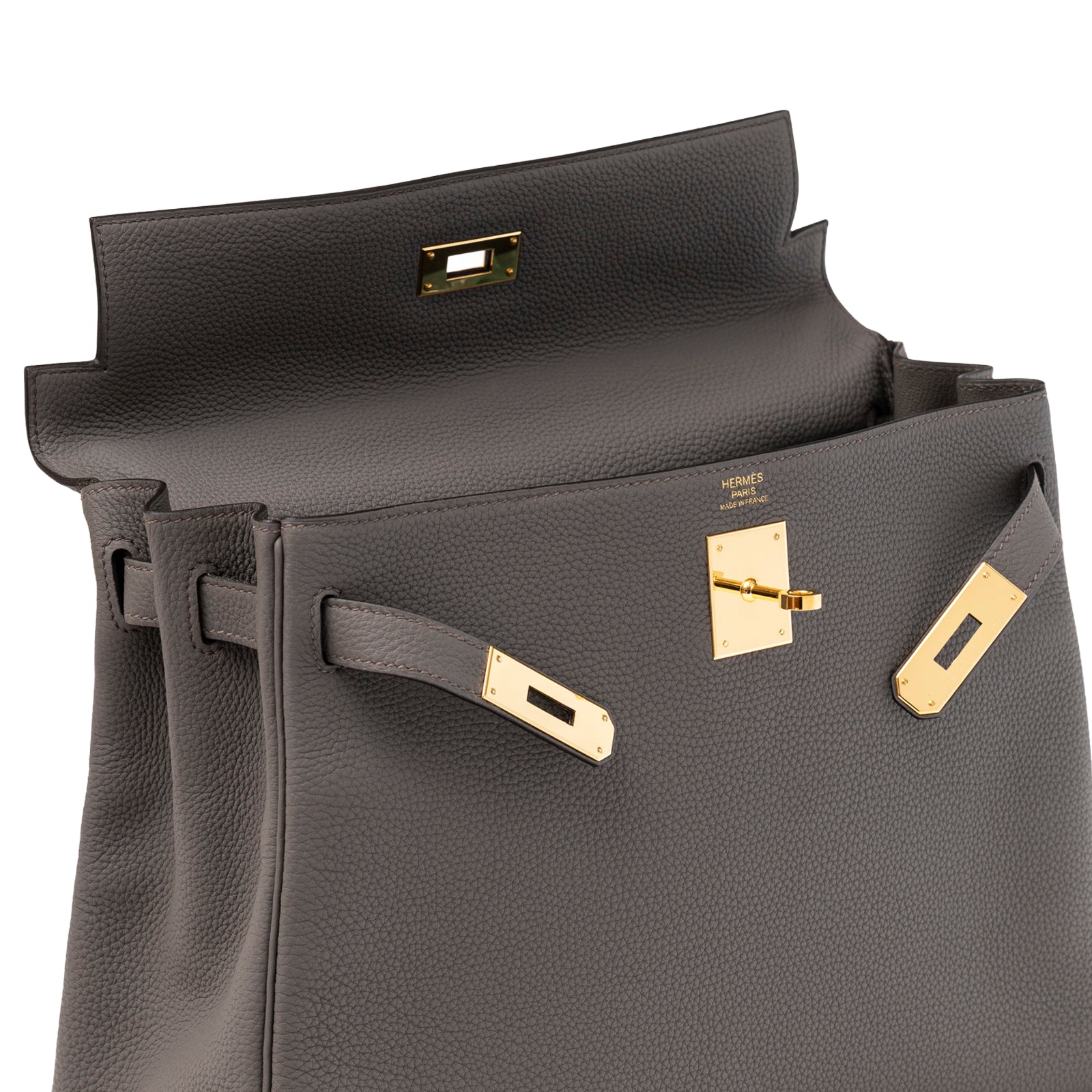 Hermès Kelly 32 Retourne Etain Togo Gold Hardware