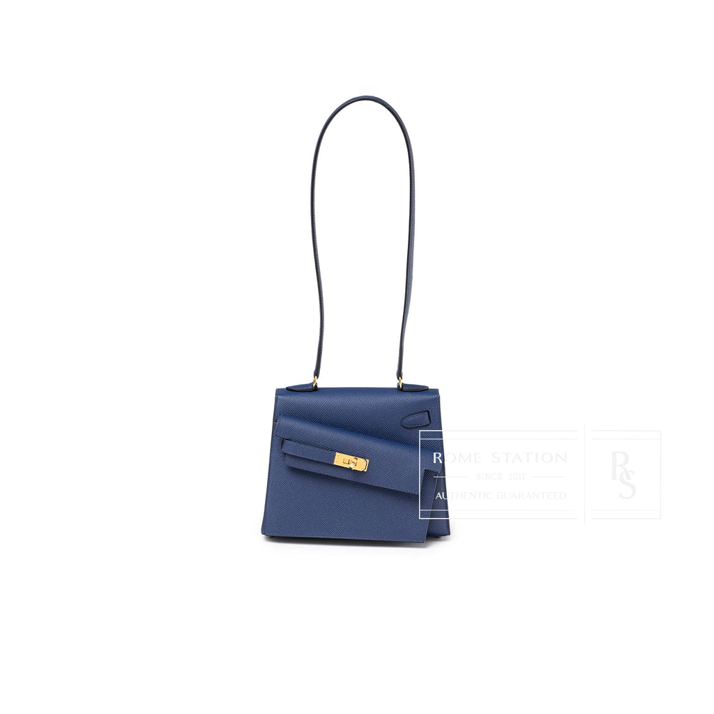 Hermès Kelly Desordre 20 Sellier Blue Saphir Epsom Gold Hardware