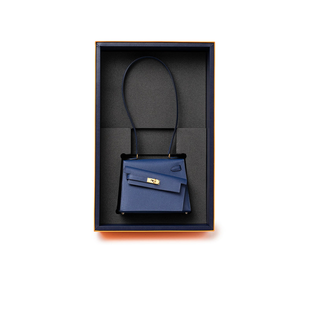 Hermès Kelly Desordre 20 Sellier Blue Saphir Epsom Gold Hardware
