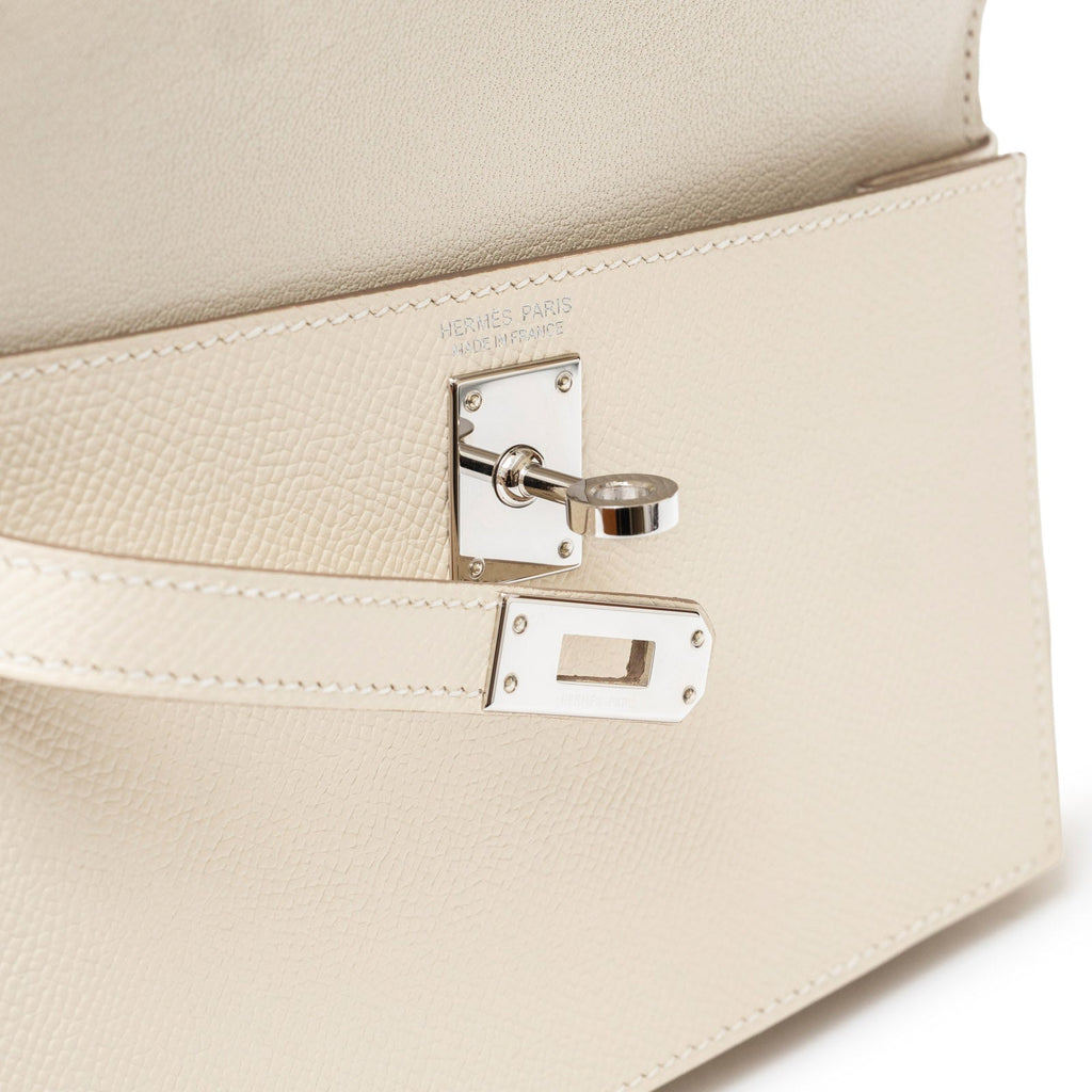 Hermès Kelly Desordre 20 Sellier Craie Epsom Palladium Hardware