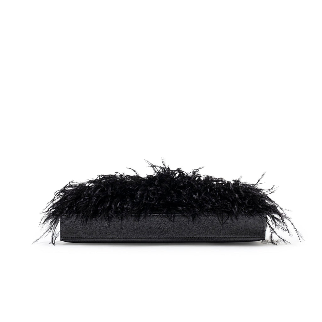 Hermès Kelly Elan Black Chevre Chamkila and Ostrich Feather Palladium Hardware