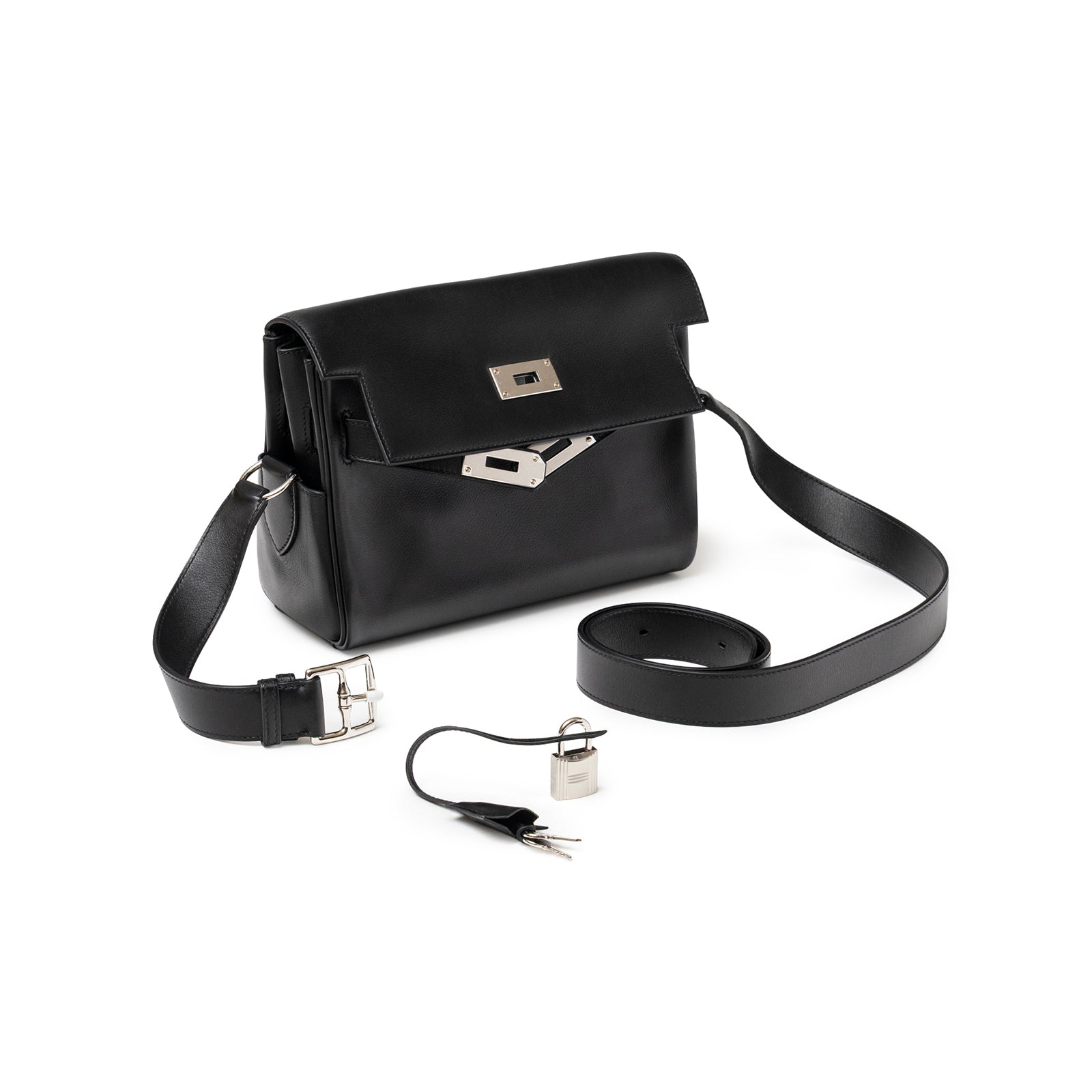 Hermès Kelly Messenger PM Black Evergrain Palladium Hardware