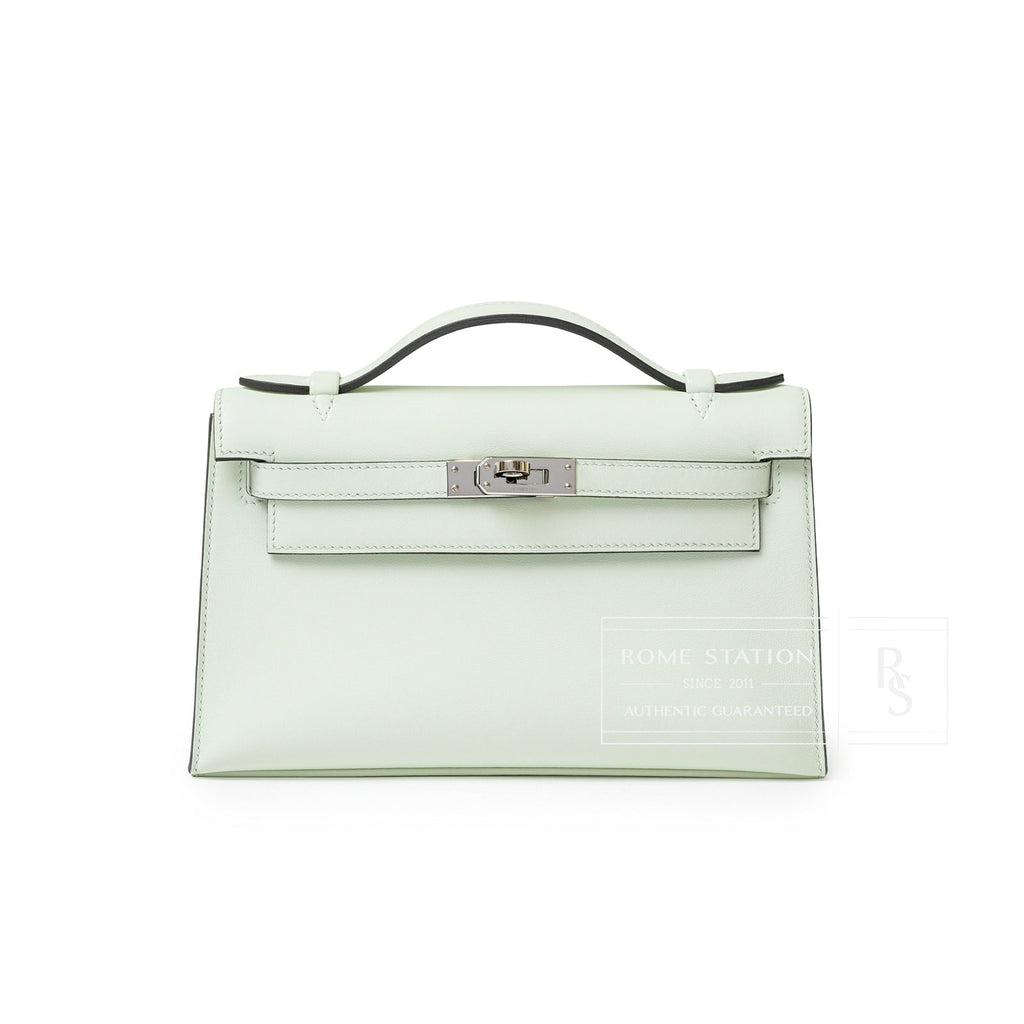 Hermès Kelly Pochette Vert Fizz Swift Palladium Hardware